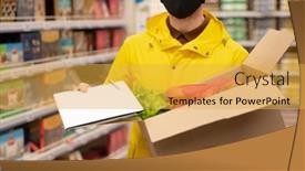  Presentation with courier - Amazing slides having young-male-courier-in-uniform backdrop and a yellow colored foreground