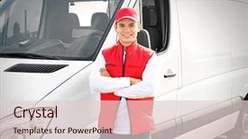  Presentation with courier delivery - Amazing slides having young male courier near delivery backdrop and a lemonade colored foreground