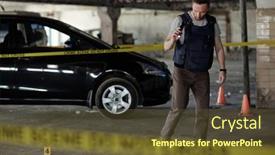  Presentation with crime scene - Presentation design with young-male-crime-scene-investigator background and a tawny brown colored foreground