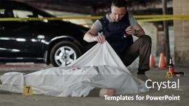  Presentation with crime scene - Slides consisting of young-male-criminological-expert background and a gray colored foreground