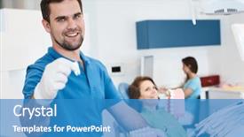  Presentation with dental extraction - Slide set having young male dental surgeon presenting background and a teal colored foreground