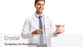  Presentation with jaw - PPT layouts enhanced with young-male-dentist-holding background and a white colored foreground