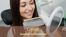  Presentation with dental veneers - Slide set with young-male-dentist-in-white background and a tawny brown colored foreground