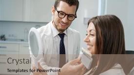  Presentation with dental veneers - PPT theme having young-male-dentist-in-white background and a coral colored foreground