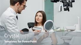  Presentation with dental veneers - Presentation design consisting of young-male-dentist-in-white background and a gray colored foreground