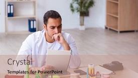  Presentation with clinic - Cool new slides with young-male-dentist-working backdrop and a coral colored foreground