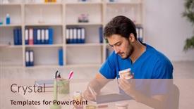  Presentation with clinic - PPT theme consisting of young-male-dentist-working background and a soft green colored foreground