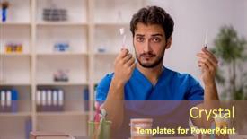  Presentation with clinic - Presentation theme having young-male-dentist-working background and a coral colored foreground