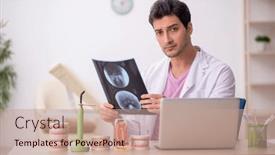  Presentation with clinic - Slide deck featuring young-male-dentist-working background and a coral colored foreground