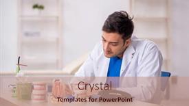  Presentation with clinic - Presentation theme having young-male-dentist-working background and a coral colored foreground