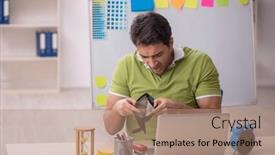  Presentation with concept - Slide deck consisting of young-male-designer-in-remuneration background and a coral colored foreground