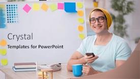  Presentation with office - Slides with young-male-designer-sitting background and a light gray colored foreground