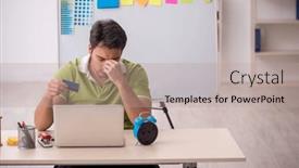  Presentation with office - PPT layouts consisting of young-male-designer-sitting background and a coral colored foreground