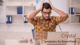  Presentation with working - PPT theme consisting of young-male-designer-working background and a coral colored foreground