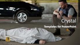  Presentation with crime scene - Slide set having young-male-detective background and a dark gray colored foreground