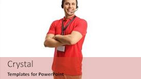  Presentation with microphone - Slide set consisting of young-male-dispatcher background and a red colored foreground