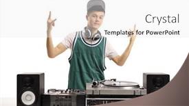  Presentation with vinyl - Slide set having young-male-dj-with-vinyl background and a white colored foreground