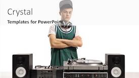  Presentation with vinyl - Cool new theme with young-male-dj-with-vinyl backdrop and a white colored foreground