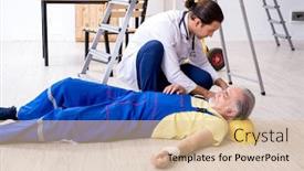  Presentation with aid - Colorful slide set enhanced with young-male-doctor-and-old backdrop and a lemonade colored foreground
