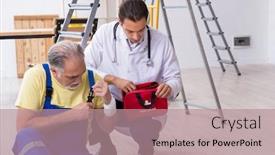  Presentation with first aid - Beautiful slides featuring young-male-doctor-and-old backdrop and a coral colored foreground