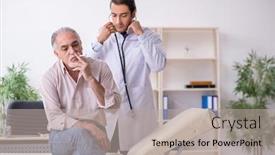  Presentation with old young - Slide deck having young-male-doctor-and-old background and a mint green colored foreground