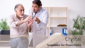  Presentation with old young - Audience pleasing presentation consisting of young-male-doctor-and-old backdrop and a soft green colored foreground