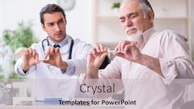  Presentation with old young - Audience pleasing slide deck consisting of young-male-doctor-and-old backdrop and a light gray colored foreground