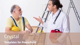  Presentation with old young - Slide set consisting of young-male-doctor-and-old background and a coral colored foreground