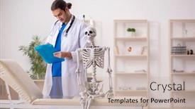  Presentation with skeleton - Colorful PPT theme enhanced with young-male-doctor-and-skeleton backdrop and a soft green colored foreground