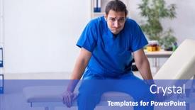  Presentation with tired - Slide set consisting of young-male-doctor-being-extremely background and a cobalt blue colored foreground