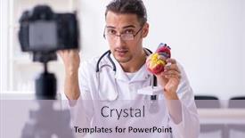  Presentation with recording - Colorful PPT layouts enhanced with young-male-doctor-cardiologist-recording backdrop and a light blue colored foreground