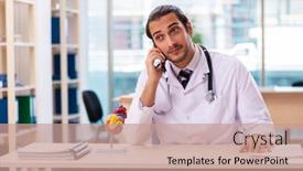  Presentation with cardiologist - Audience pleasing PPT layouts consisting of young-male-doctor-cardiologist-working backdrop and a coral colored foreground