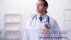  Presentation with cardiologist - Slides having young-male-doctor-cardiologist-working background and a light blue colored foreground