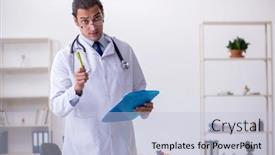  Presentation with cardiologist - PPT theme with young-male-doctor-cardiologist-working background and a lemonade colored foreground