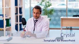  Presentation with cardiologist - Presentation theme with young-male-doctor-cardiologist-working background and a sky blue colored foreground