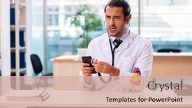  Presentation with cardiologist - Presentation theme enhanced with young-male-doctor-cardiologist-working background and a coral colored foreground