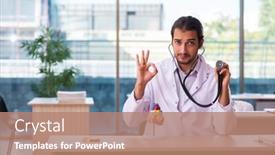  Presentation with cardiologist - Slide set with young-male-doctor-cardiologist-working background and a coral colored foreground
