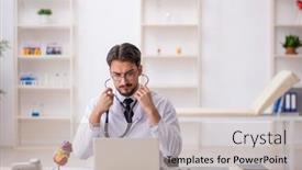  Presentation with cardiologist - Presentation design having young-male-doctor-cardiologist-working background and a light gray colored foreground