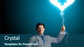  Presentation with cardiologist - Slide set consisting of young male doctor cardiologist with heart symbol background and a ocean colored foreground