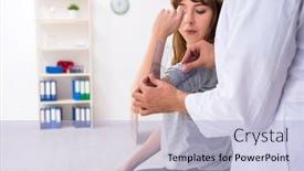  Presentation with joint - PPT layouts with young-male-doctor-checking-woman background and a light blue colored foreground