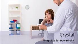  Presentation with joint - Presentation enhanced with young-male-doctor-checking-woman background and a light blue colored foreground