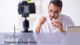  Presentation with blog - Presentation theme having young-male-doctor-dentist-recording background and a light blue colored foreground