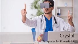  Presentation with virtual - Presentation design having young-male-doctor-enjoying-virtual background and a light gray colored foreground