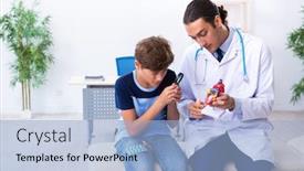  Presentation with clinic - Colorful slide deck enhanced with young-male-doctor-examining-boy backdrop and a light blue colored foreground