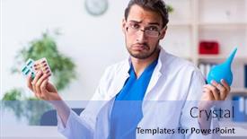  Presentation with gastroenterologist - Beautiful slide deck featuring young-male-doctor-gastroenterologist-working backdrop and a light blue colored foreground