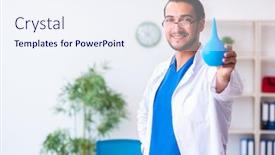  Presentation with gastroenterologist - PPT theme enhanced with young-male-doctor-gastroenterologist-working background and a sky blue colored foreground