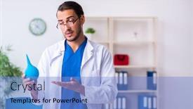  Presentation with gastroenterologist - Beautiful PPT theme featuring young-male-doctor-gastroenterologist-working backdrop and a light blue colored foreground
