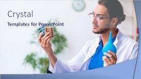  Presentation with gastroenterologist - Beautiful presentation theme featuring young-male-doctor-gastroenterologist-working backdrop and a sky blue colored foreground