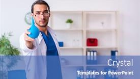  Presentation with gastroenterologist - Presentation design with young-male-doctor-gastroenterologist-working background and a teal colored foreground