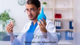  Presentation with gastroenterologist - Presentation design with young-male-doctor-gastroenterologist-working background and a light blue colored foreground